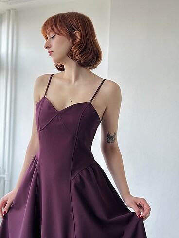 l Beden Retrobird mürdüm askılı feminen elbise