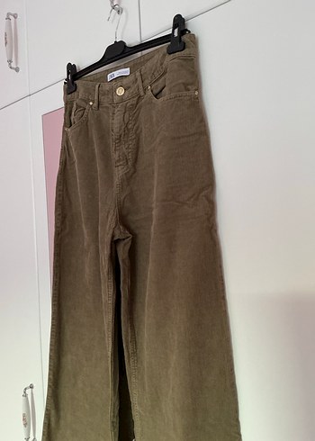 Zara haki rengi kadife pantolon - Görsel 3