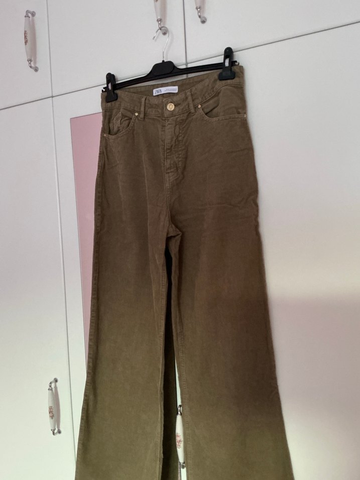 Zara haki rengi kadife pantolon - Görsel 2
