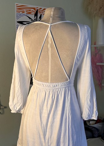 Pull&Bear Keten Sırt ve Göğüs Dekolte Elbise - Görsel 5