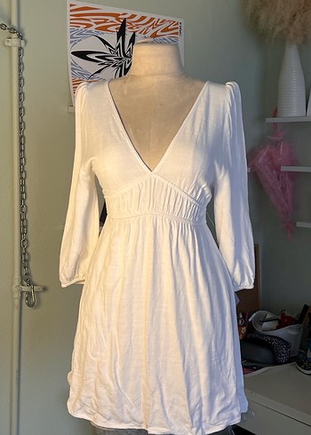 Pull&Bear Keten Sırt ve Göğüs Dekolte Elbise - Görsel 2