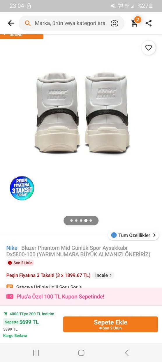 orjinal nike blazer phantom mid unisex spor ayakkabı - Görsel 5