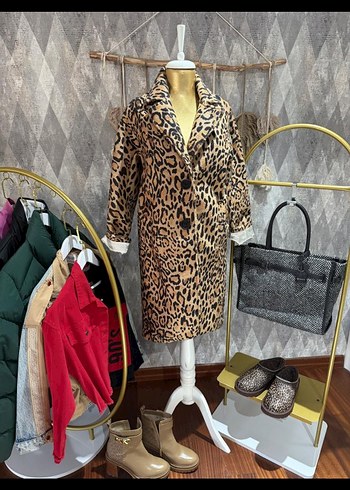 Kahverengi Leopar Desenli  Kadın Kaban - Görsel 2