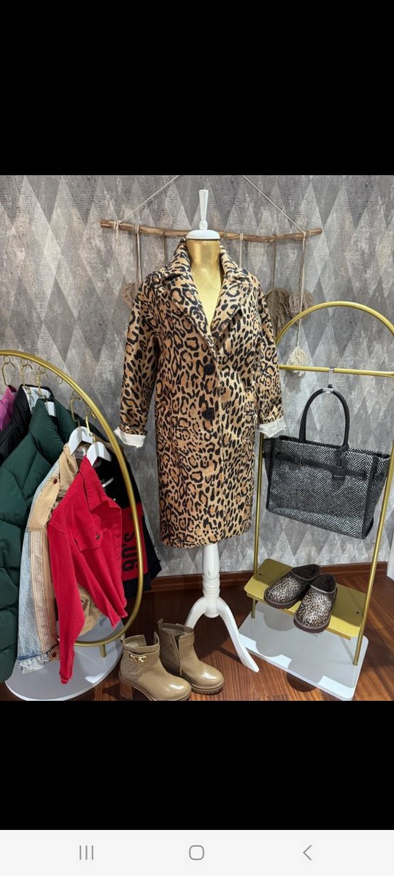 Kahverengi Leopar Desenli  Kadın Kaban - Görsel 2