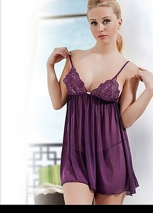 Mor Taşlı Babydoll Takım 