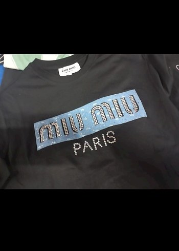 Kadın Mavi Denim Mini Payetli Uzun Kollu Tişört
