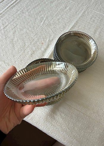 12 li Çerezlik Vintage Tarzı Bej ve Gri Cam - Görsel 3