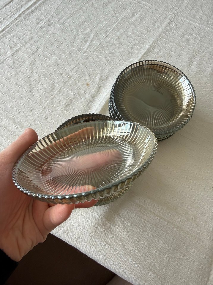 12 li Çerezlik Vintage Tarzı Bej ve Gri Cam - Görsel 3