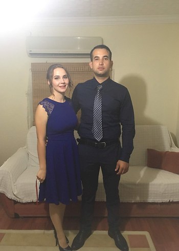 Dantel Detaylı Mavi Midi Elbise - Görsel 2