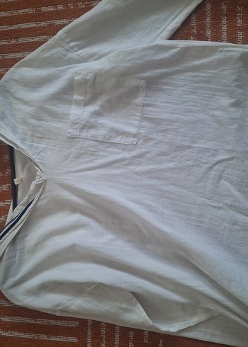 Düğmeli Beyaz Keten gömlek - Görsel 3