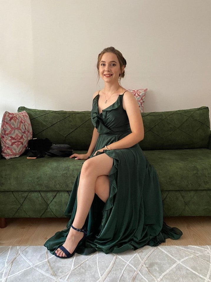 Straplez Drapeli Uzun Yeşil Abiye Elbise - Görsel 2