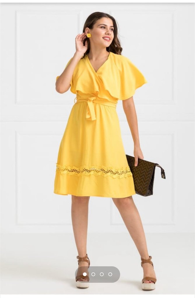 Sarı Volanlı Midi Elbise - Görsel 2
