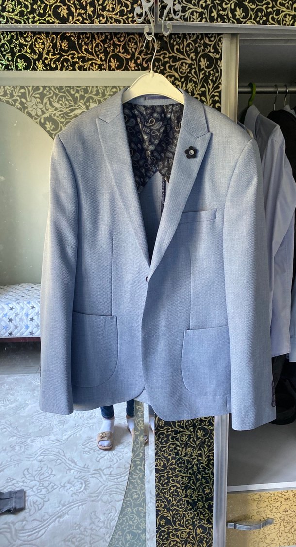 Erkek Açık Mavi Düğmeli Ofis Ceket - Görsel 2
