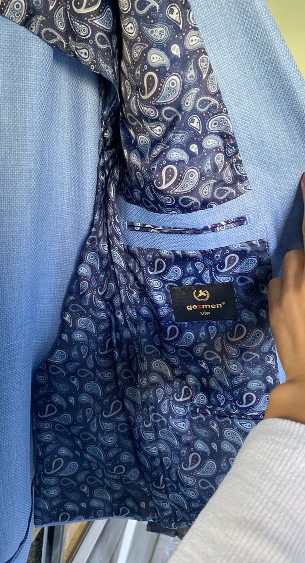 Erkek Açık Mavi Düğmeli Ofis Ceket - Görsel 3