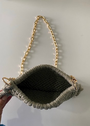 Gri Bohem Püsküllü Örgü Kadın Çanta - Görsel 4