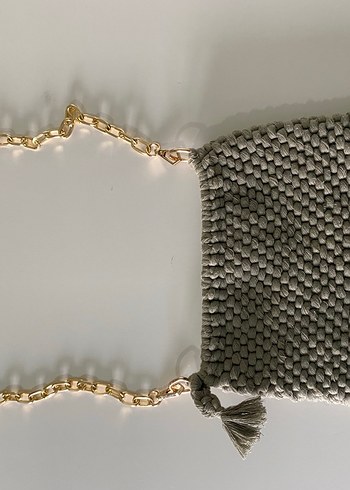 Gri Bohem Püsküllü Örgü Kadın Çanta - Görsel 5