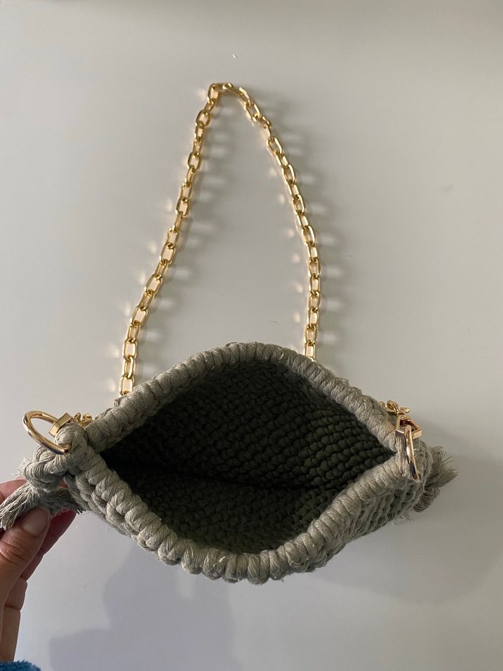Gri Bohem Püsküllü Örgü Kadın Çanta - Görsel 4