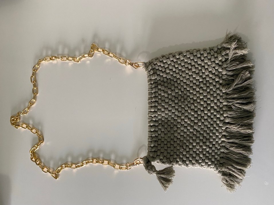 Gri Bohem Püsküllü Örgü Kadın Çanta - Görsel 5