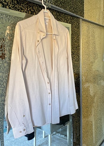 Bej Düğmeli Erkek Keten Gömlek - Görsel 2