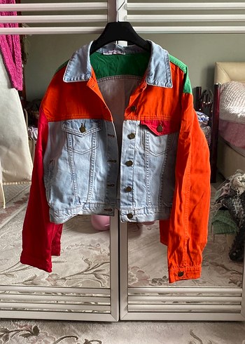 Renkli Düğmeli Kadın Kot Ceket - Görsel 3