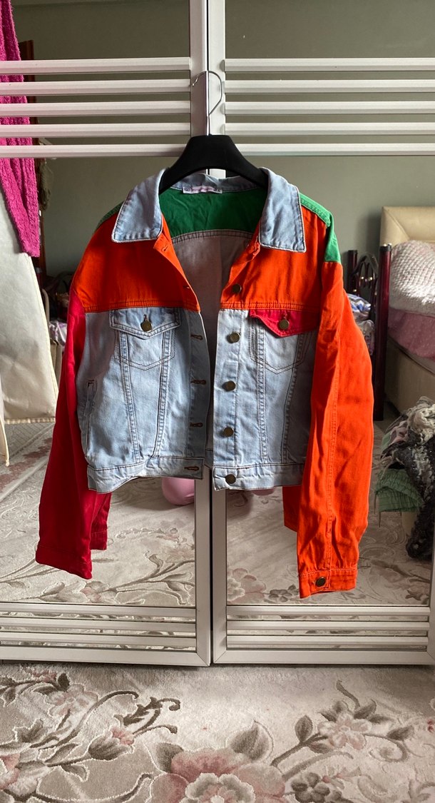 Renkli Düğmeli Kadın Kot Ceket - Görsel 3