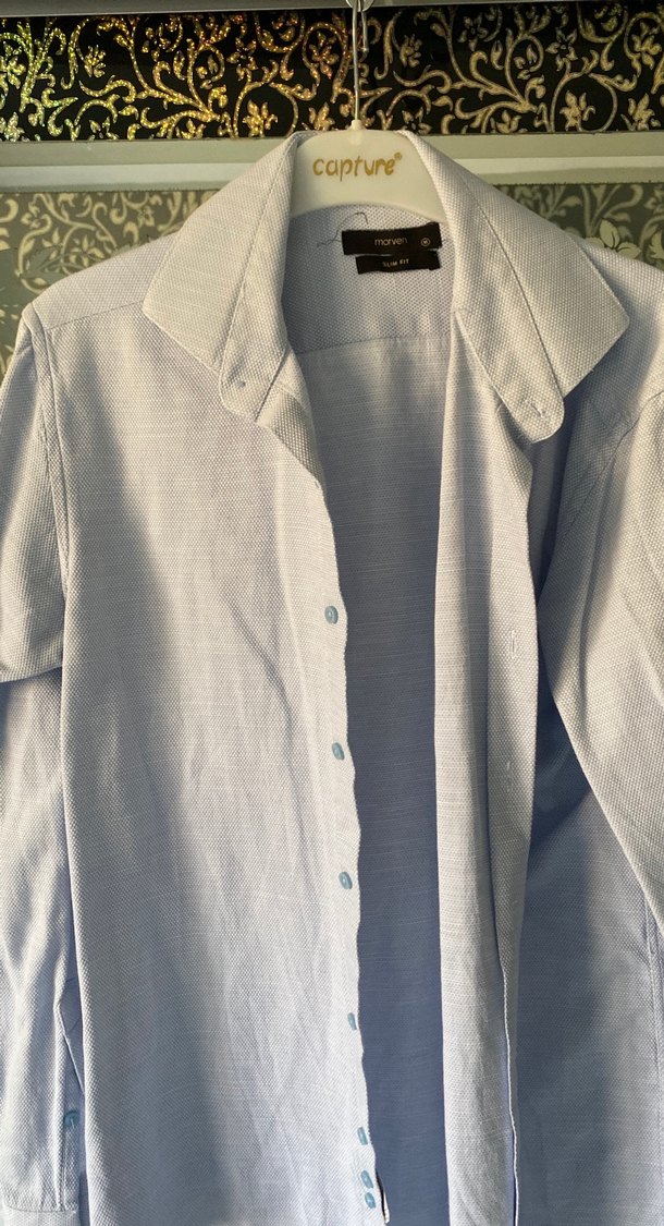 Erkek Beyaz Keten Uzun Kollu Gömlek - Görsel 2