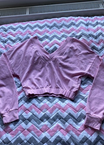 Pembe V Yaka Salaş Triko Kadın Kazak - Görsel 2