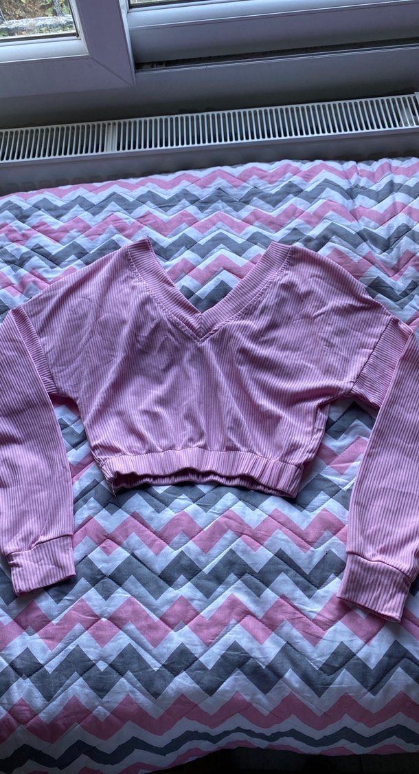 Pembe V Yaka Salaş Triko Kadın Kazak - Görsel 2