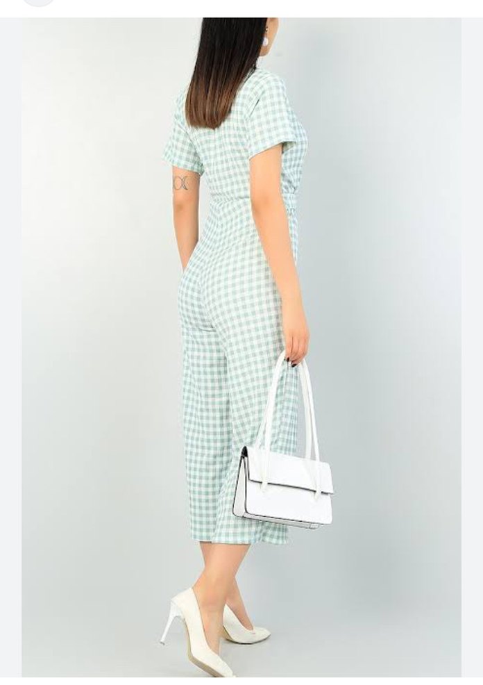 Su Yeşili Pötikareli Midi Tulum - Görsel 2