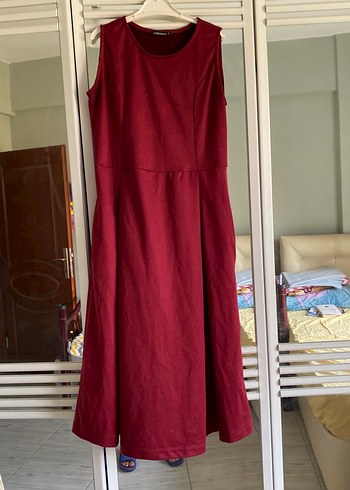 Diğer Bordo Midi Saten Elbise