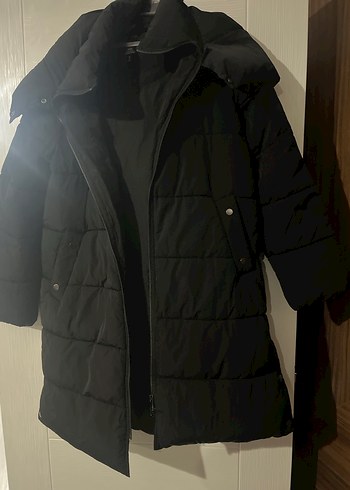 Siyah Kadın uzun şişme mont - Görsel 7