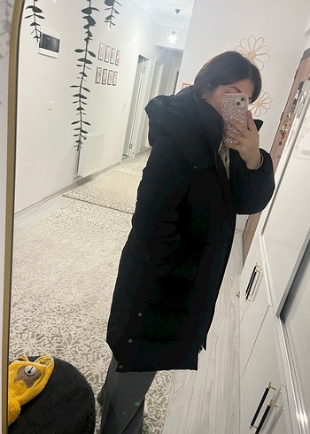 Siyah Kadın uzun şişme mont - Görsel 11