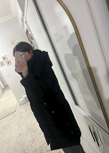 Siyah Kadın uzun şişme mont - Görsel 10