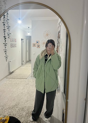 Kadın Yeşil Midi Puff Mont - Görsel 5