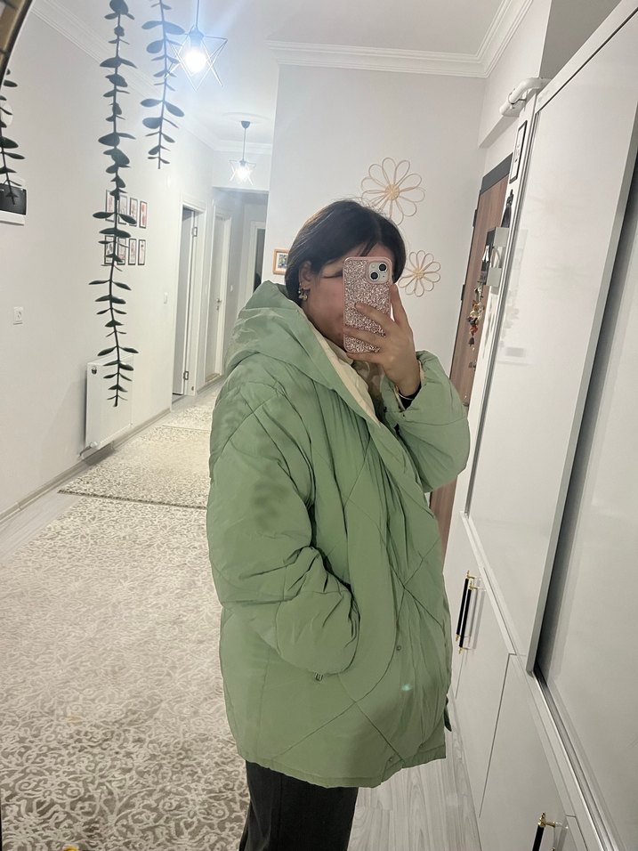 Kadın Yeşil Midi Puff Mont - Görsel 3