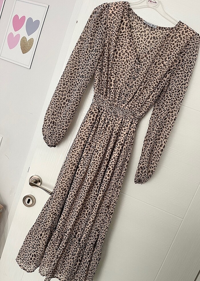 Şifon leopar elbise - Görsel 5