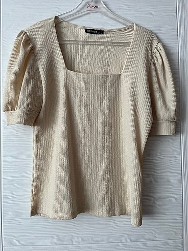 Krem kare yaka kısa kol - Görsel 3