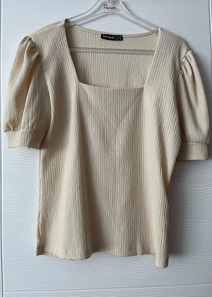 Krem kare yaka kısa kol - Görsel 3