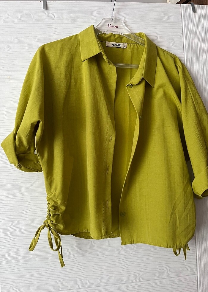 Yağ yeşili gömlek kısakol - Görsel 4