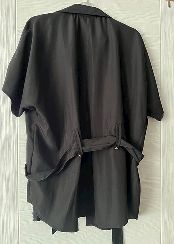 Düğmeli  kemerli Siyah  Kadın Gömlek - Görsel 4