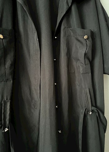 Düğmeli  kemerli Siyah  Kadın Gömlek - Görsel 3