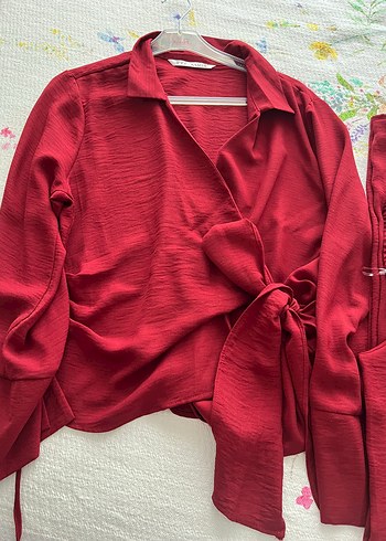 Bordo Uzun Kollu Salaş Kimono takım - Görsel 4