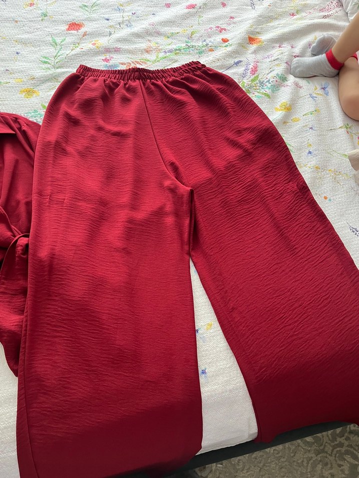 Bordo Uzun Kollu Salaş Kimono takım - Görsel 3