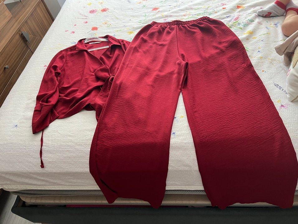 Bordo Uzun Kollu Salaş Kimono takım - Görsel 2