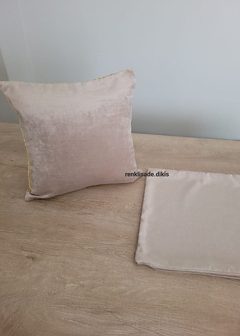 2 adet hardal bej kadife kırlent kılıfı - Görsel 2