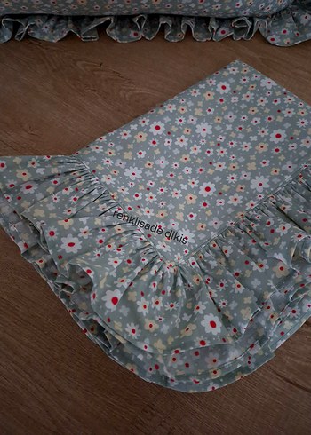 2 adet fırfırlı mint yeşili çiçekli yastık kılıfı - Görsel 4