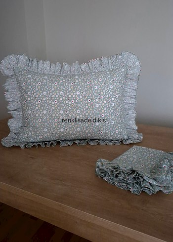 2 adet fırfırlı mint yeşili çiçekli yastık kılıfı - Görsel 3