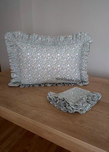 2 adet fırfırlı mint yeşili çiçekli yastık kılıfı - Görsel 2