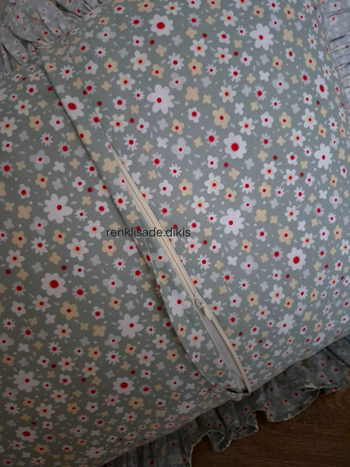 2 adet fırfırlı mint yeşili çiçekli yastık kılıfı - Görsel 5