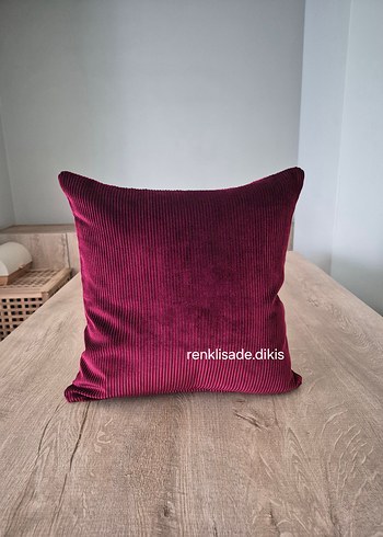 Bordo fitilli Kadife Kırlent Kılıfı - Görsel 3